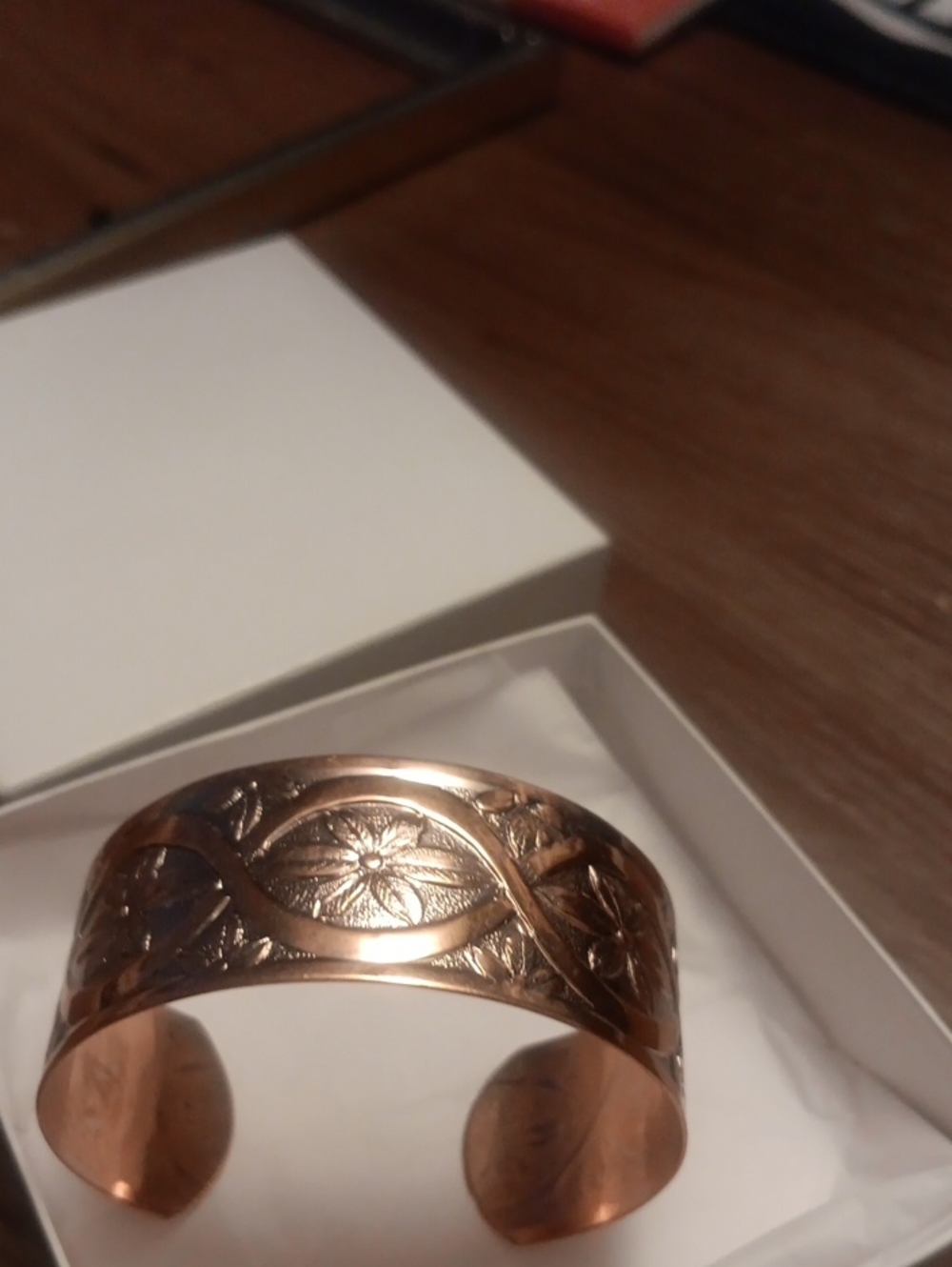 Engraved Copper Floral Cuff Bracelet